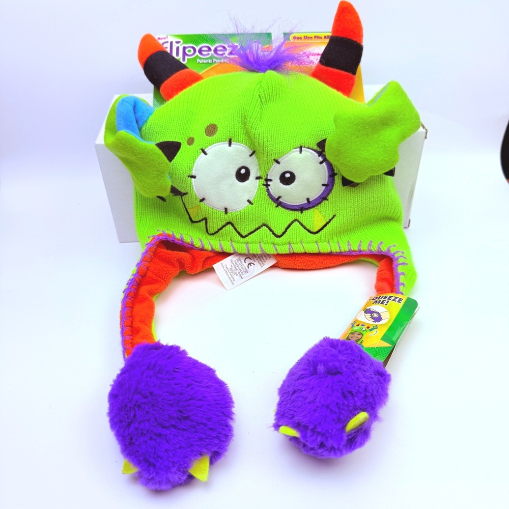 Flipeez Monster Hat Kids OS Lime Green Flapping Ear Beanie Halloween Costume Toy